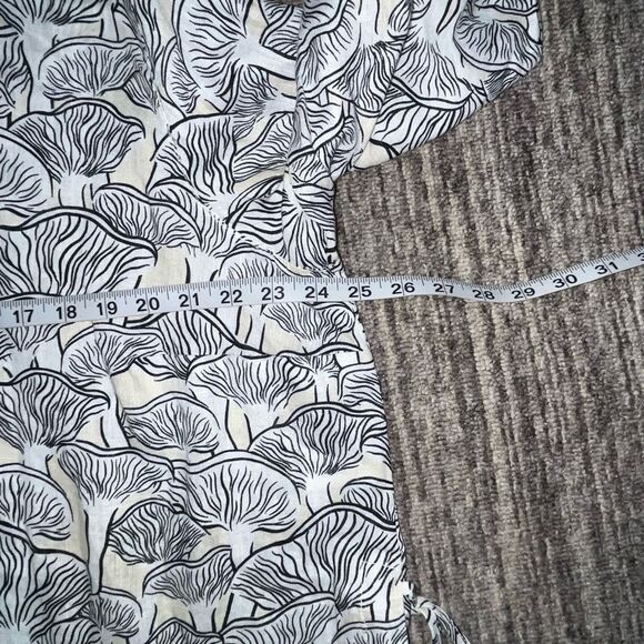 Rachel Zoe Women's Size 1X Plus 100% Linen Black Cream Mushroom Pattern Blouse - Picture 4 of 6